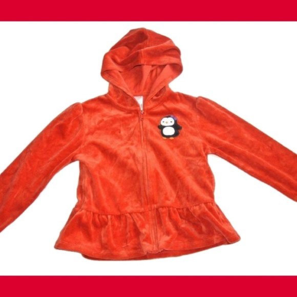 Gymboree Penguin Velour Hoodie 4T 5T red Winter Pe - Picture 1 of 1